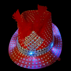 SOMBRERO GUAPO ROJO CON LUNARES BLANCOS DECO PLATEADO CON LUZ x 1